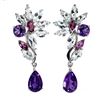 Image 1 : AMETHYST, AQUAMARINE AND RHODOLITE GARNET EARRINGS IN 14K WHITE GOLD OVER 925 STERLING SILVER - APPR