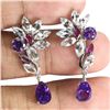 Image 2 : AMETHYST, AQUAMARINE AND RHODOLITE GARNET EARRINGS IN 14K WHITE GOLD OVER 925 STERLING SILVER - APPR
