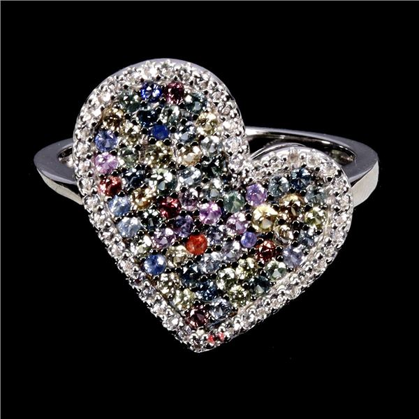 MULTI-COLOR ROUND DIAMOND CUT SAPPHIRE RING IN 14K WHITE GOLD OVER 925 STERLING SILVER â€[x