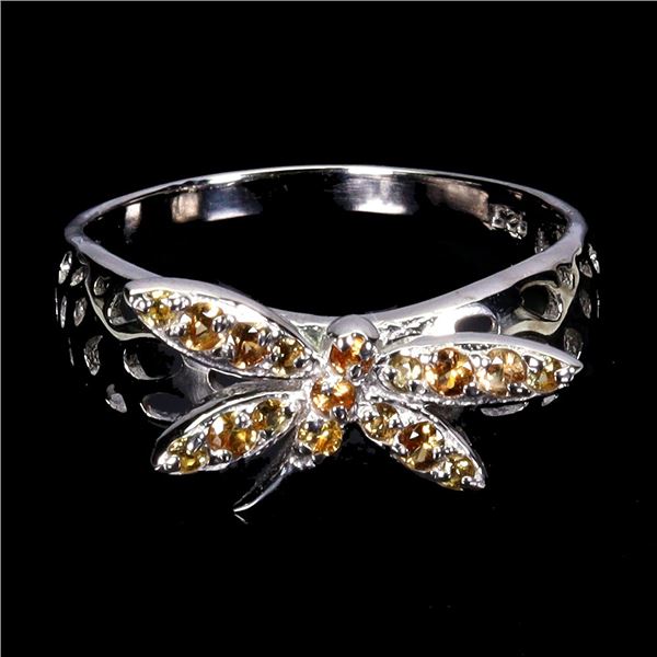 BUTTERFLY-SHAPED ROUND CUT SAPPHIRE RING IN 14K WHITE GOLD OVER 925 STERLING SILVER - SIZE 8 - APPRA