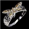Image 2 : BUTTERFLY-SHAPED ROUND CUT SAPPHIRE RING IN 14K WHITE GOLD OVER 925 STERLING SILVER - SIZE 8 - APPRA