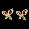 Image 2 : MARQUISE CUT RHODOLITE GARNET, PERIDOT AND CZ EARRINGS IN 14K YELLOW GOLD OVER 925 STERLING SILVER -