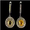 Image 2 : BIG 8X6 MM OVAL CUT YELLOW SAPPHIRE AND ROUND DIAMOND CUT YELLOW SAPPHIRE EARRINGS IN 14K WHITE GOLD