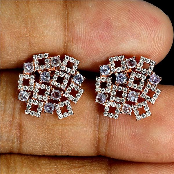 TANZANITE EARRINGS IN 14K ROSE GOLD OVER 925 STERLING SILVER â€“ APPRAISED REPLACE