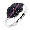 Image 2 : ROUND SAPPHIRE AND DIAMOND CUT RUBY LEAVE-SHAPED RING IN 2-TONE BLACK RHODIUM AND 14K WHITE GOLD OVE