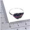 Image 3 : ROUND SAPPHIRE AND DIAMOND CUT RUBY LEAVE-SHAPED RING IN 2-TONE BLACK RHODIUM AND 14K WHITE GOLD OVE
