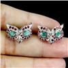 Image 1 : OWL-SHAPED RING WITH EMERALD AND RHODOLITE GARNET EARRINGS IN 14K WHITE GOLD OVER 925 STERLING SILVE