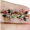 Image 1 : MULTI-COLOR TOURMALINE, PERIDOT AND RHODOLITE GARNET EARRINGS N 14K WHITE GOLD OVER 925 STERLING SIL