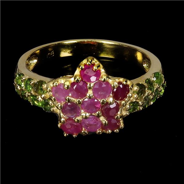 ROUND CUT RUBY AND CHROME DIOPSIDE RING IN 14K YELLOW GOLD OVER 925 STERLING SILVER â€[x=#8