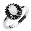 Image 2 : 7X5 MM OVAL CUT MOONSTONE AND BLACK SPINEL RING IN 14K WHITE GOLD OVER 925 STERLING SILVER â[x=#8364