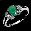 Image 2 : 7X5 MM OVAL CUT EMERALD AND CZ RING IN 14K WHITE GOLD OVER 925 STERLING SILVER - SIZE 7 - APPRAISED 