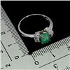 Image 3 : 7X5 MM OVAL CUT EMERALD AND CZ RING IN 14K WHITE GOLD OVER 925 STERLING SILVER - SIZE 7 - APPRAISED 