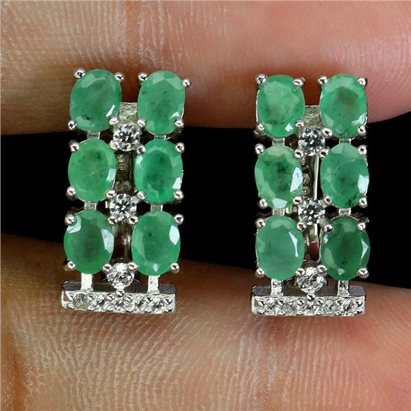 4X3 MM GOOD CLARITY EMERALD EARRINGS IN 14K WHITE GOLD OVER 925 STERLING SILVER â€[x=#8220/