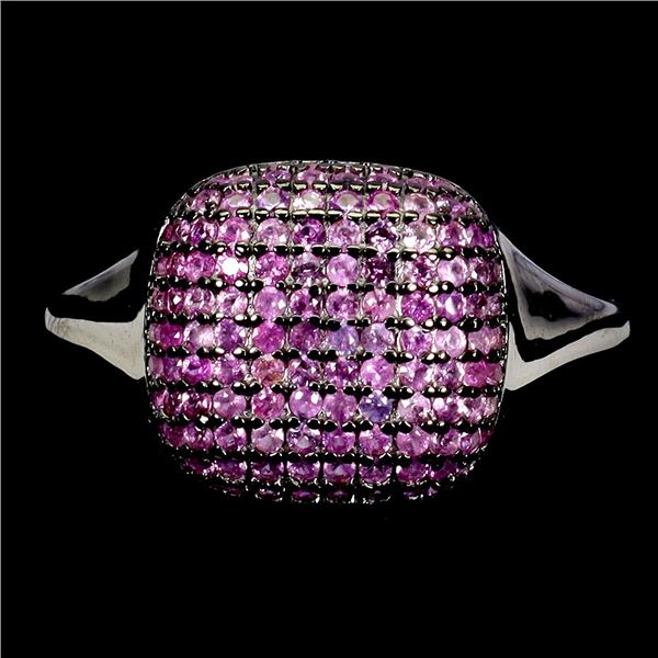 ROUND DIAMOND CUT PINK SAPPHIRE RING IN 14K WHITE GOLD OVER 925 STERLING SILVER â€[x=#8220/