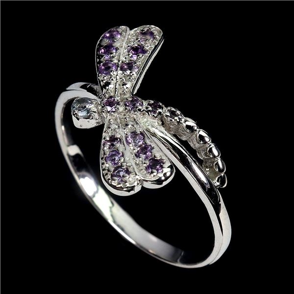 BUTTERFLY-SHAPED TANZANITE RING IN 14K WHITE GOLD OVER 925 STERLING SILVER â€“ SIZ