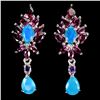 Image 1 : 7X5 MM PEAR CT BLUE OPAL, AMETHYST AND RHODOLITE GARNET EARRINGS IN 14K WHITE GOLD OVER 925 STERLING