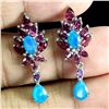 Image 2 : 7X5 MM PEAR CT BLUE OPAL, AMETHYST AND RHODOLITE GARNET EARRINGS IN 14K WHITE GOLD OVER 925 STERLING