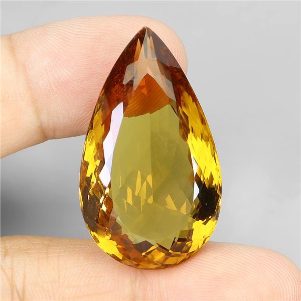 HUGE 44.49 CT PEAR CUT UNHEATED ORANGE-YELLOWISH CITRINE - APPRAISED REPLACEMENT VALUE CAD 2,225