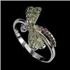 Image 1 : BUTTERFLY-SHAPED PERIDOT, RHODOLITE GARNET AND TANZANITE RING IN 14K WHITE GOLD OVER 925 STERLING SI