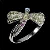 Image 2 : BUTTERFLY-SHAPED PERIDOT, RHODOLITE GARNET AND TANZANITE RING IN 14K WHITE GOLD OVER 925 STERLING SI