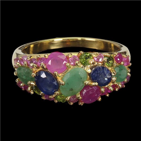 ENERALD, RUBY AND SAPPHIRE RING IN 14K YELLOW GOLD OVER 925 STERLING SILVER â€“ SI