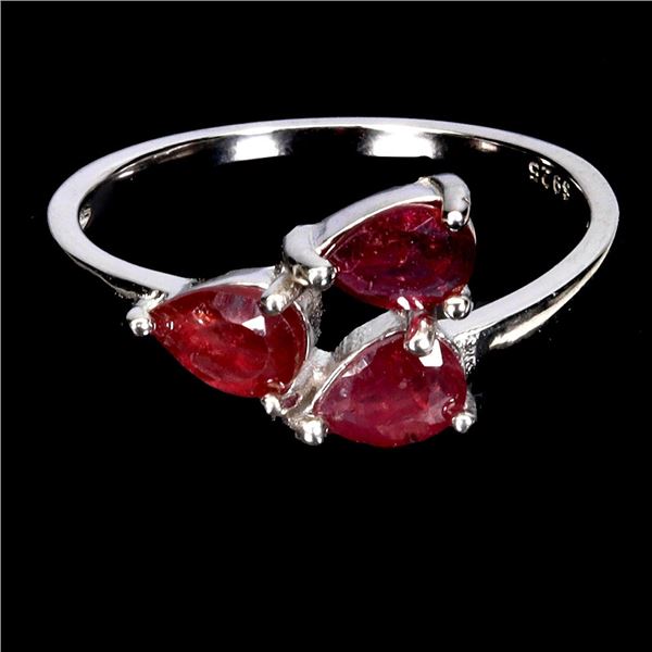 6X4 MM PEAR CUT RUBY RING IN 14K WHITE GOLD OVER 925 STERLING SILVER â€“ SIZE 8 - 