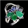 Image 2 : BIG 7X5 PEAR CUT EMERAL AND TANZANITE RING IN 14K WHITE GOLD OVER 925 STERLING SILVER â€[x=
