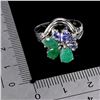 Image 3 : BIG 7X5 PEAR CUT EMERAL AND TANZANITE RING IN 14K WHITE GOLD OVER 925 STERLING SILVER â€[x=