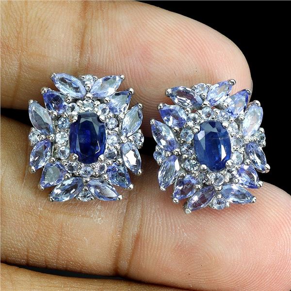 7X5 MM KYANITE AND TANZANITE EARRINGS IN 14K WHITE GOLD OVER 925 STERLING SILVER â€[x=#8220