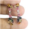 Image 2 : TOURMALINE AND DIAMOND CUT RUBY EARRINGS IN 14K WHITE GOLD OVER 925 STERLING SILVER - APPRAISED REPL