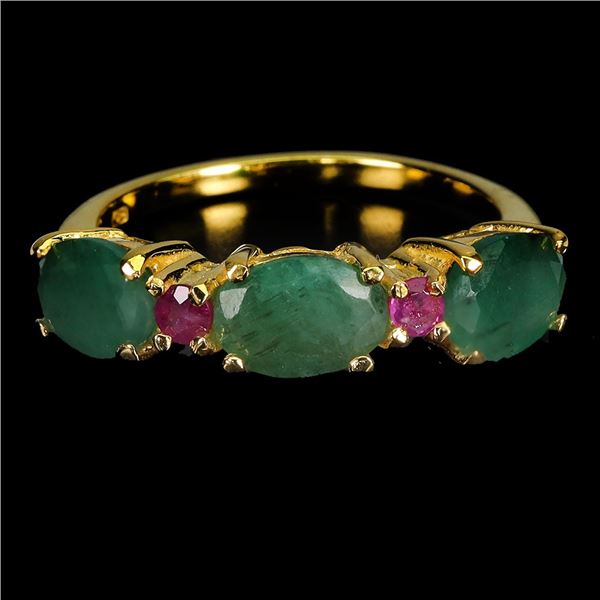 7X5 MM OVAL CUT EMERALD AND RUBY IN 14K YELLOW GOLD OVER 925 STERLING SILVER â€“ S