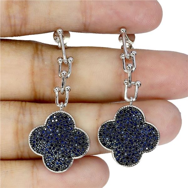 DIAMOND CUT BLUE SAPPHIRE EARRINGS IN 14K WHITE GOLD OVER 925 STERLING SILVER â€“ 