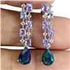 Image 1 : PEAR CUT BLACK OPAL AND TANZANITE EARRINGS IN 14K WHITE GOLD OVER 925 STERLING SILVER APPRAISED REPL