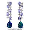 Image 2 : PEAR CUT BLACK OPAL AND TANZANITE EARRINGS IN 14K WHITE GOLD OVER 925 STERLING SILVER APPRAISED REPL