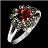 Image 2 : MOZAMBIQUE GARNET AND MARCASITE RING IN 14K WHITE GOLD OVER 925 STERLING SILVER â€[x=#8220/