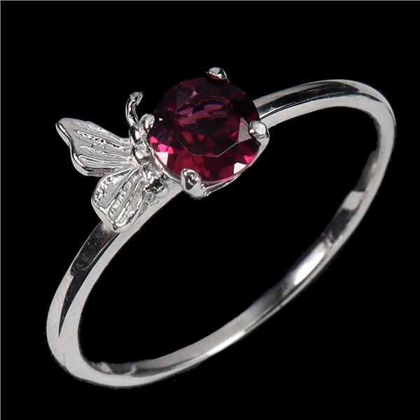 5 MM ROUND CUT GARNET RING IN 14K WHITE GOLD OVER 925 STERLING SILVER - SIZE 7