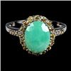 Image 1 : BIG 10X8 MM EMERALD AND SAPPHIRES RING IN 14K WHITE GOLD OVER 925 STERLING SILVER â€[x=#822