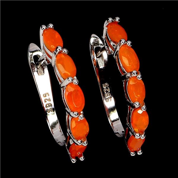 5X3 MM ORANGE FIRE OPAL EARRINGS IN 14K WHITE GOLD OVER 925 STERLING SILVER â€“ AP