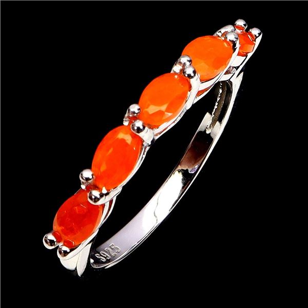 5X3 MM ORANGE FIRE OPAL RING IN 14K WHITE GOLD OVER 925 STERLING SILVER â€“ SIZE 9