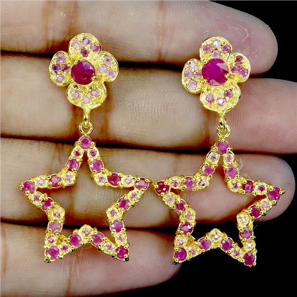 ROUND CUT RUBY EARRINGS IN 14K YELLOW GOLD OVER 925 STERLING SILVER â€“APPRAISED R