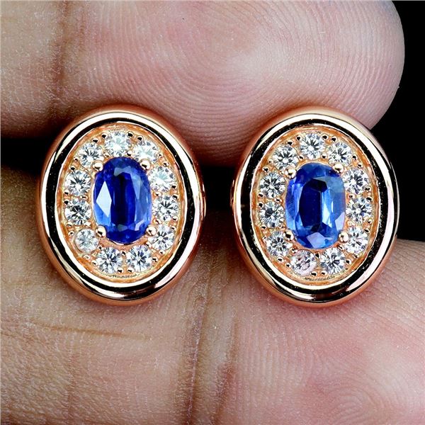 6X4 OVAL CUT KYANITE AND CZ EARRINGS IN 14K ROSE GOLD OVER 925 STERLING SILVER â€“