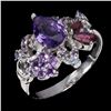 Image 2 : AMETHYST, RHODOLITE GARNET AND TANZANITE RING IN 14K WHITE GOLD OVER 925 STERLING SILVER - SIZE 8 - 