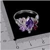 Image 3 : AMETHYST, RHODOLITE GARNET AND TANZANITE RING IN 14K WHITE GOLD OVER 925 STERLING SILVER - SIZE 8 - 
