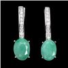 Image 1 : 8X6 MM OVAL CUT EMERALD EARRINGS IN 14K WHITE GOLD OVER 925 STERLING SILVER - APPRAISED REPLACEMENT 