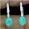 Image 2 : 8X6 MM OVAL CUT EMERALD EARRINGS IN 14K WHITE GOLD OVER 925 STERLING SILVER - APPRAISED REPLACEMENT 