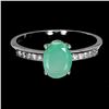 Image 1 : 8X6 MM OVAL CUT EMERALD RING IN 14K WHITE GOLD OVER 925 STERLING SILVER â€“ SIZE 8
