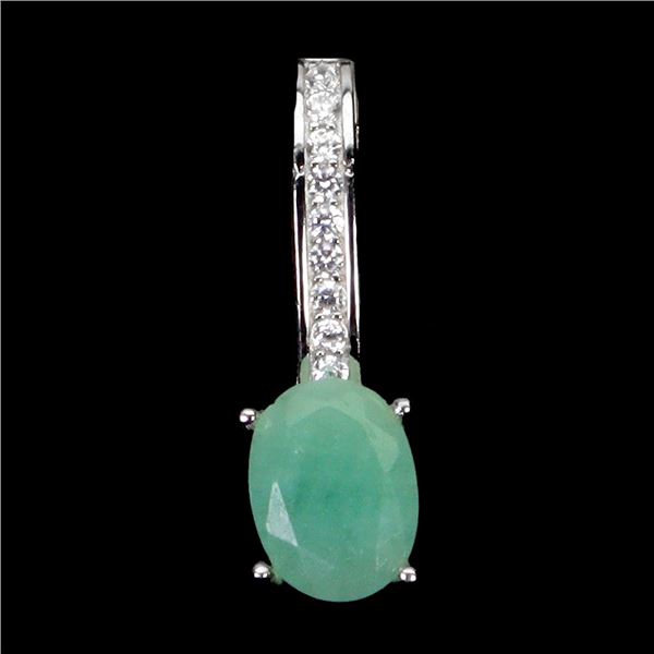 8X6 MM OVAL CUT EMERALD PENDANT IN 14K WHITE GOLD OVER 925 STERLING SILVER - APPRAISED REPLACEMENT V