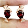 Image 1 : BIRD-SHAPED MOZAMBIQUE GARNET AND CZ EARRINGS IN 14K ROSE GOLD OVER 925 STERLING SILVER - APPRAISED 