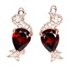 Image 2 : BIRD-SHAPED MOZAMBIQUE GARNET AND CZ EARRINGS IN 14K ROSE GOLD OVER 925 STERLING SILVER - APPRAISED 