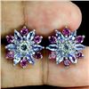 Image 1 : SUPERB TANZANITE, RHODOLITE GARNET AND SKY BLUE TOPAZ EARRINGS IN 14K WHITE GOLD OVER 925 STERLING S